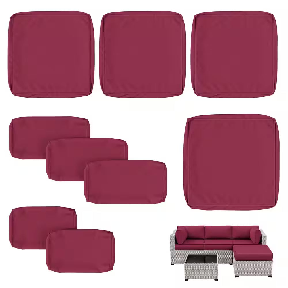 WNP cushion 9PCS Outdoor Replacement Cushion Covers for Patio Furniture Fuchsia Red