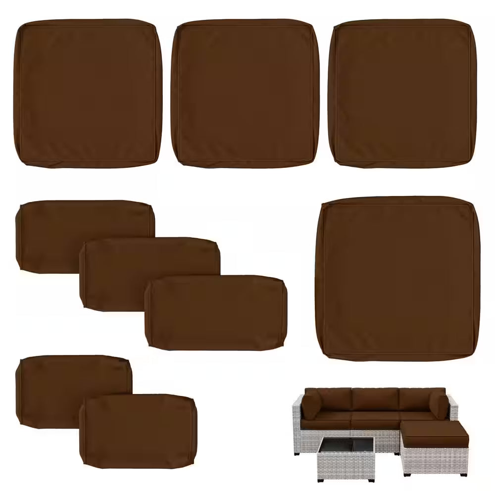 WNP cushion 9PCS Outdoor Replacement Cushion Covers for Patio Furniture Brown