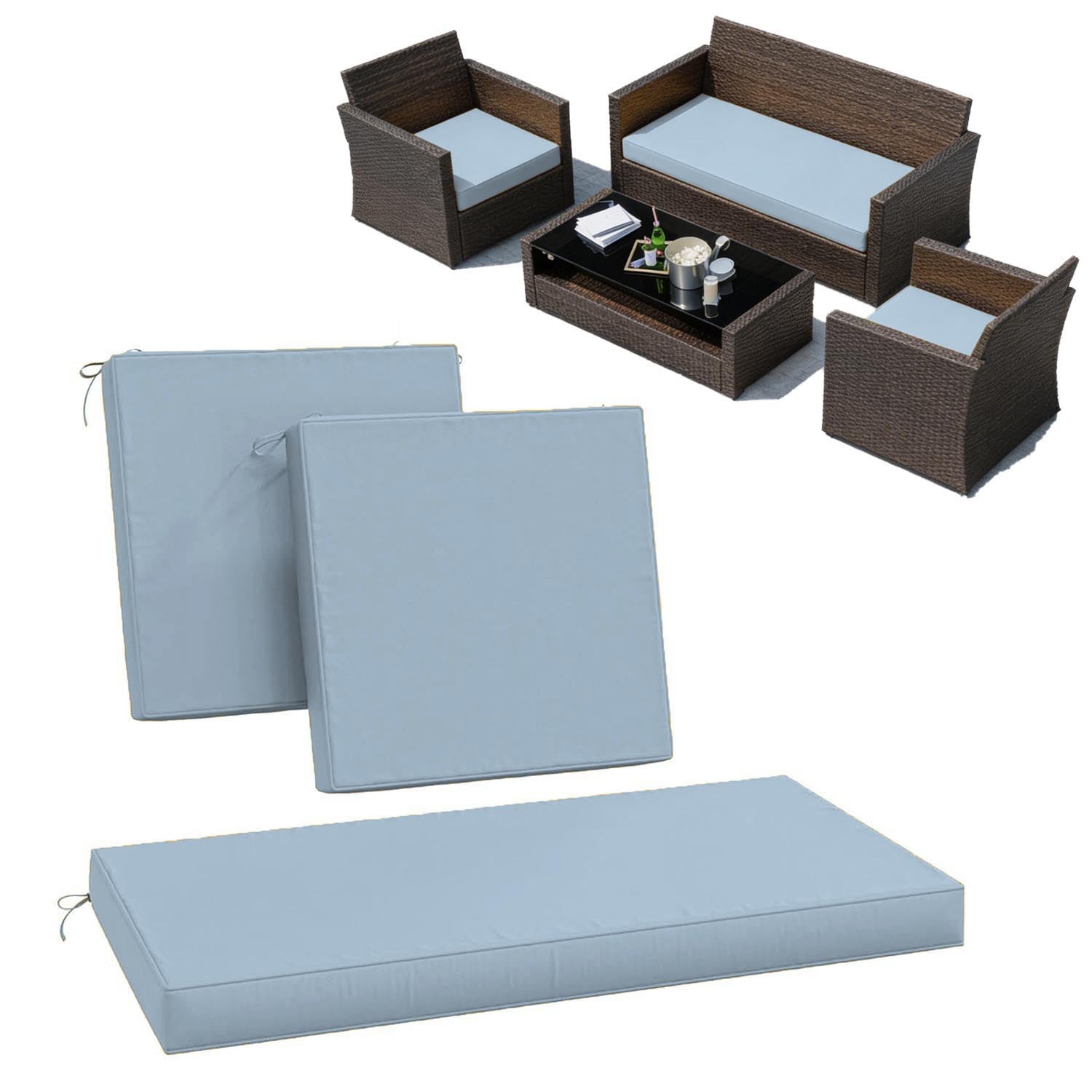 3PCS Patio Seat Cushion Set Sky Blue