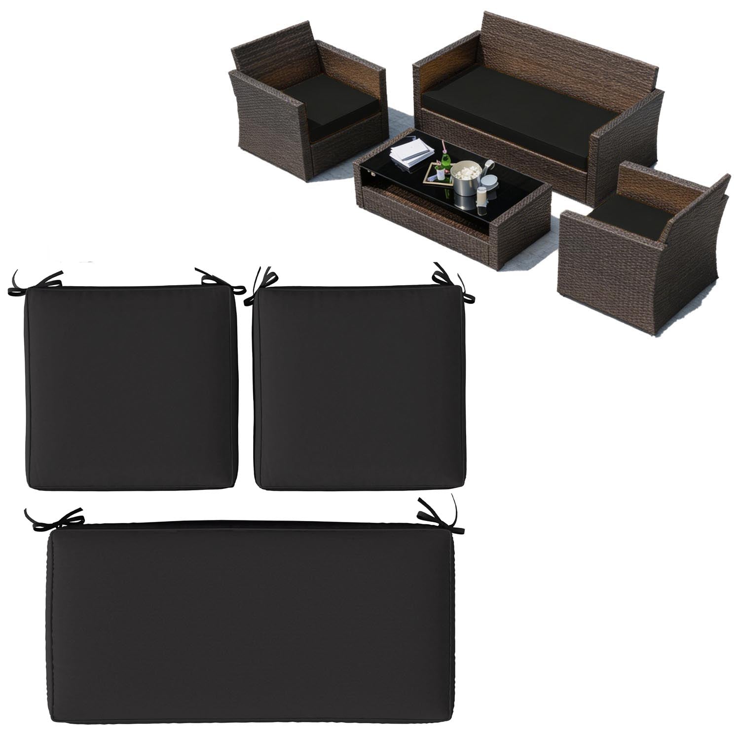 3PCS Patio Seat Cushion Set Black