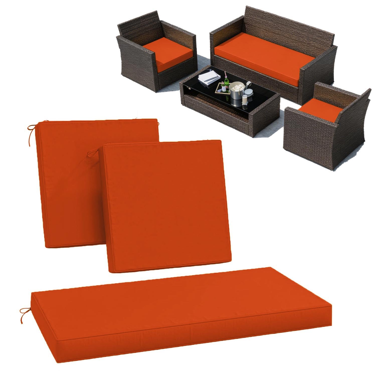 3PCS Patio Seat Cushion Set Orange Red