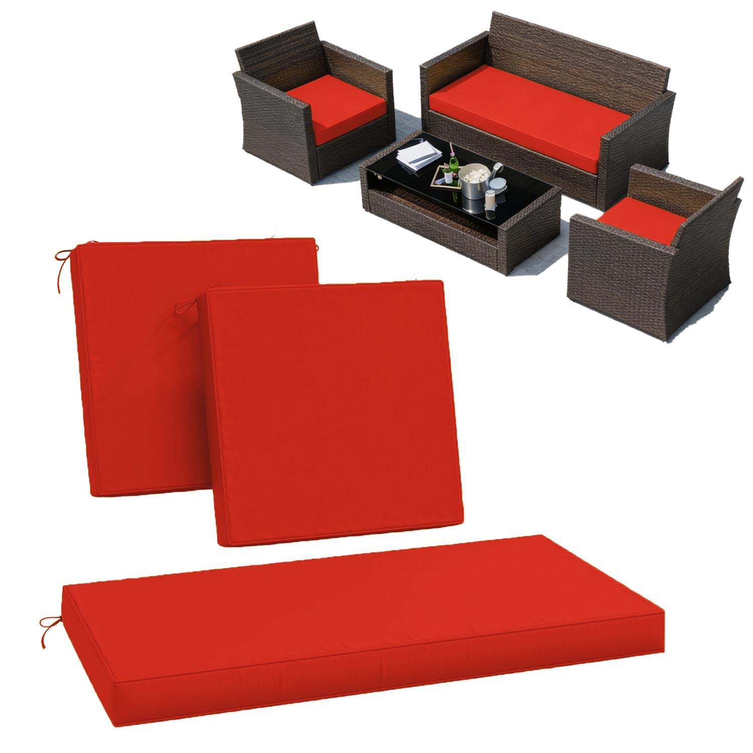 3PCS Patio Seat Cushion Set Red