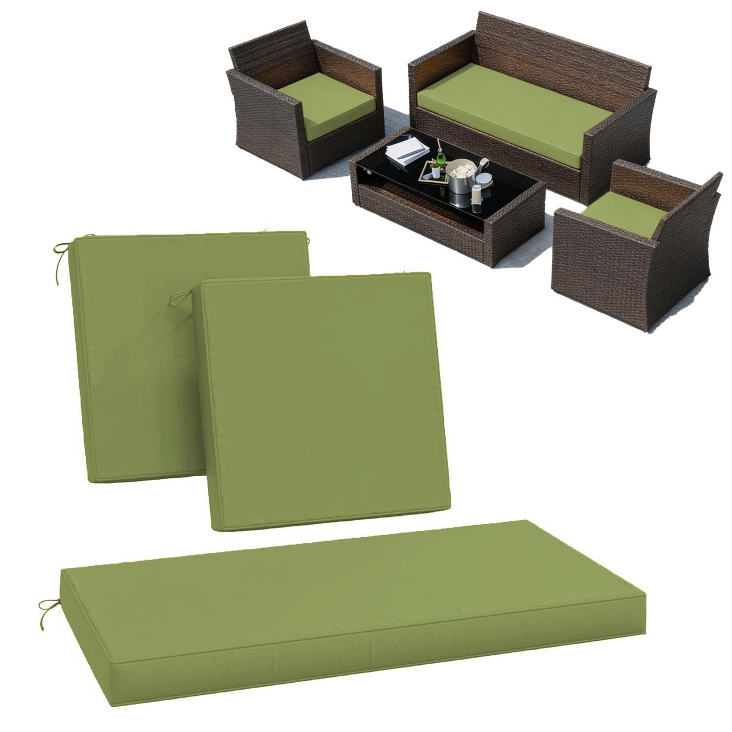 3PCS Patio Seat Cushion Set Light Green