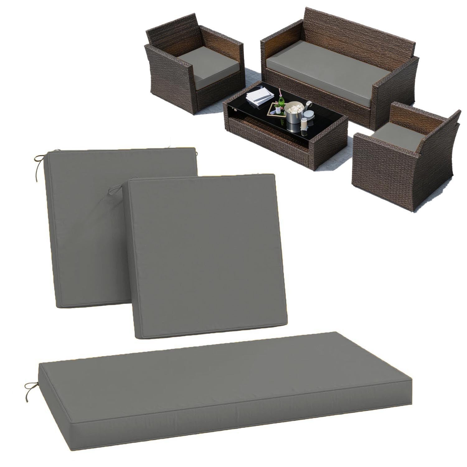 3PCS Patio Seat Cushion Set Light Gray