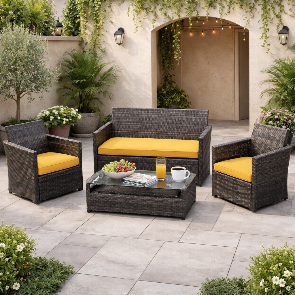 3PCS Patio Seat Cushion Set Yellow